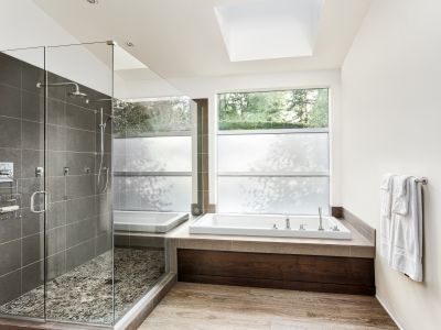 Open-concept Shower with Stone Accents