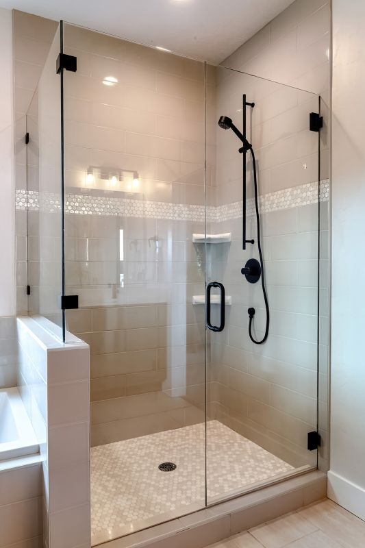 Walk-in Shower Featuring Matte Black Fixtures